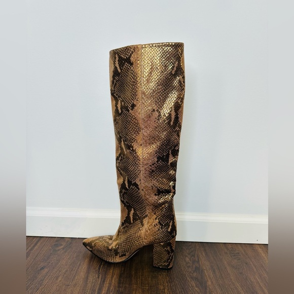 Paris Texas Knee-high Lamé Python-embossed Leather Boots In Bronze - Picture 9 of 12